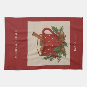 Rustic embroidery Christmas cocoa with Cinnamon Tea Towel
