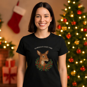Rustic embroidery Deer & Holiday Greens christmas T-Shirt