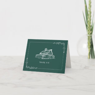Rustic Emerald Barn Farm Wedding Thank You Card
