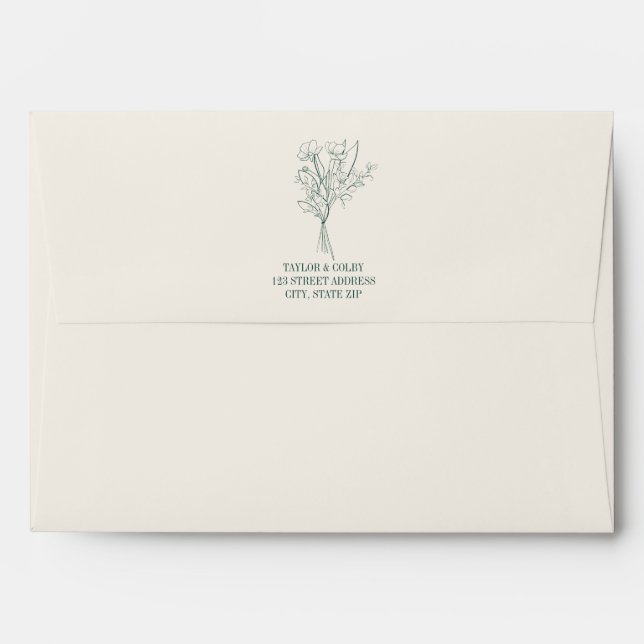 Rustic Emerald Bouquet Wedding Envelope (Back (Top Flap))