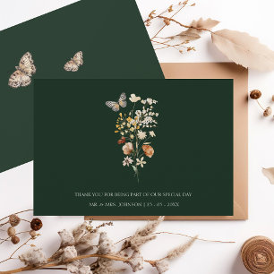 Rustic Emerald Green Fall Wildflowers Wedding Thank You Card