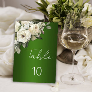 Rustic Emerald Green White Rose Bouquet Wedding  Table Number