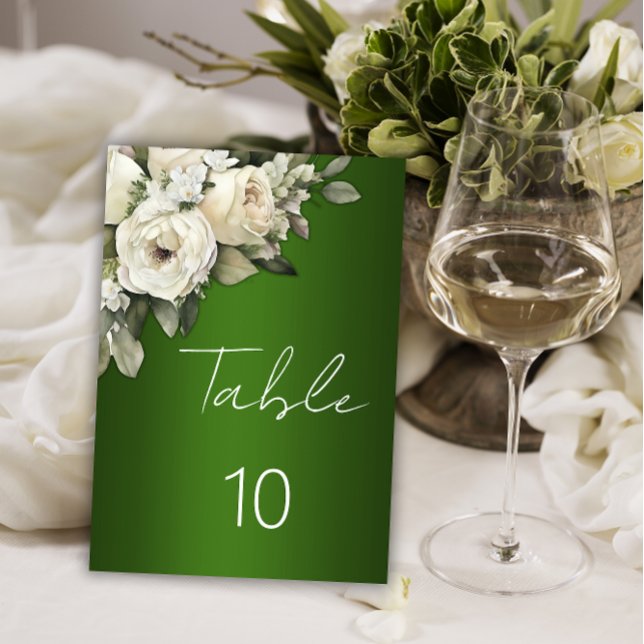 Rustic Emerald Green White Rose Bouquet Wedding  Table Number (Creator Uploaded)