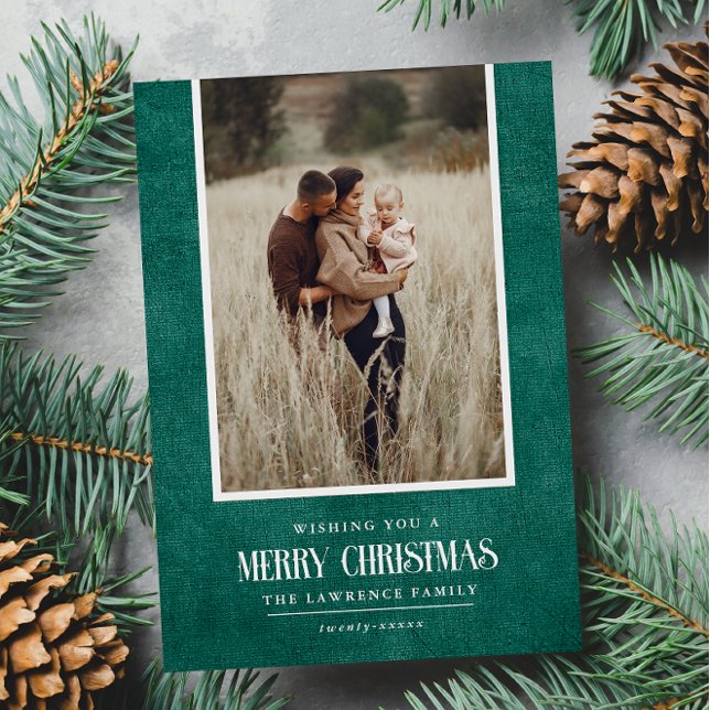 Rustic Emerald Green Winter Christmas Single Photo Holiday Card (Creator Uploaded)