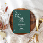 Rustic Emerald Line Art Flower Wedding Menu<br><div class="desc">White line art inspired "Menu" text at top with white custom text and emerald green background with single line art flower at left.</div>