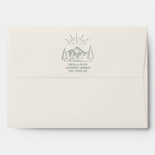 Rustic Emerald Mountain Forest Wedding Envelope (Back (Top Flap))