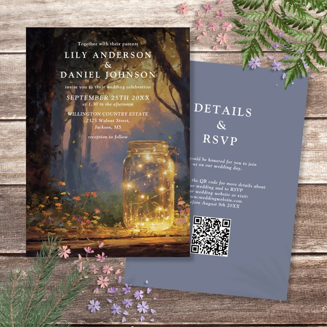 Rustic Enchanted Forest Mason Jar QR Code Wedding Invitation (Rustic Enchanted Forest Mason Jar QR Code Wedding Invitation)