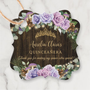 Rustic Enchanted Forest Purple Floral Quinceañera Favour Tags