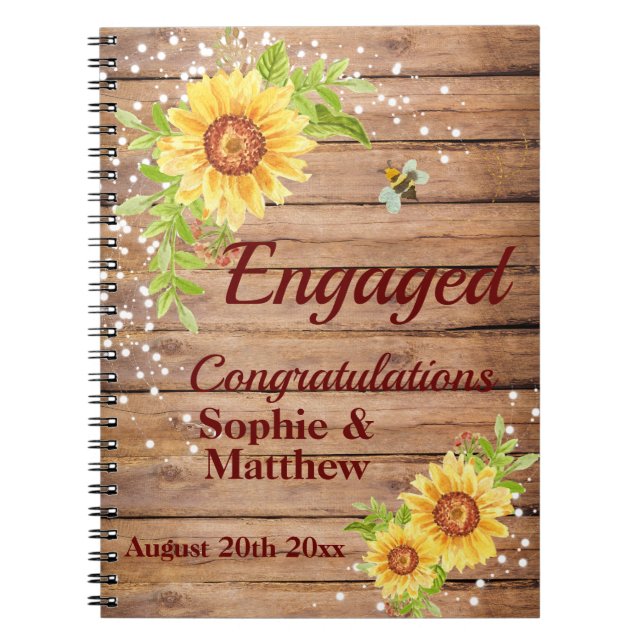 Rustic Engagement Congratulations Sunflower Guest Notebook (Front)
