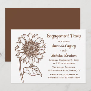 Rustic Engagement Party Brown Sunflower Floral Invitation