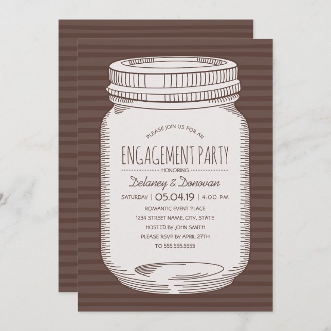 Rustic Engagement Party Vintage Country Mason Jar Invitation (Front/Back)