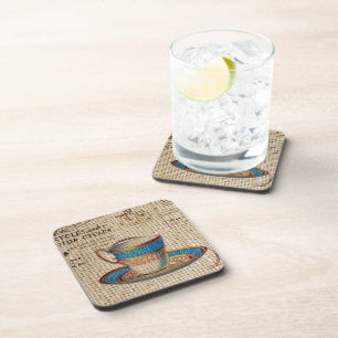 Rustic english country tea party blue teacup coaster