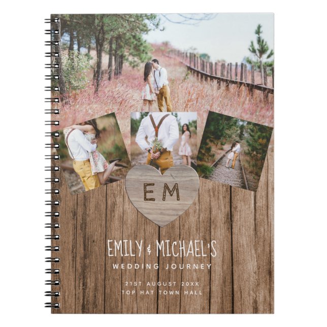 Rustic Engraved Heart Wedding Bridal Shower PHOTOS Notebook (Front)
