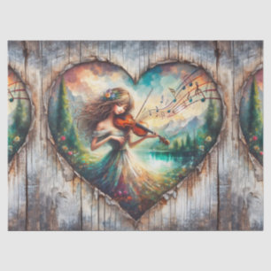Rustic Ephemera Girl Playing Violin Decoupage  Tissue Paper