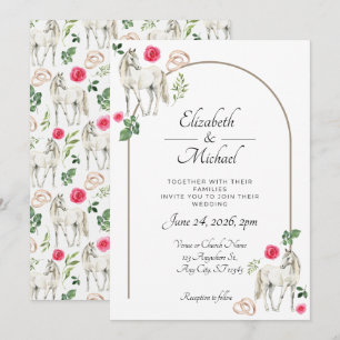 Rustic Equestrian Floral Pink Wedding Invitation