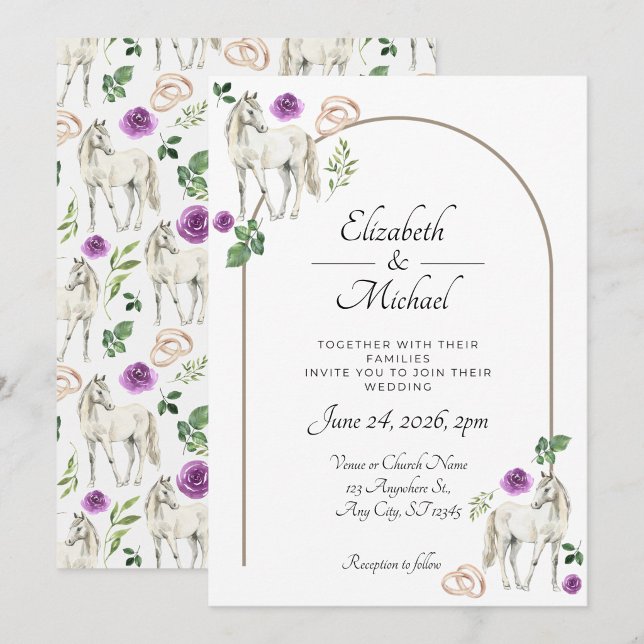 Rustic Equestrian Floral Purple Wedding Invitation (Creator Uploaded)