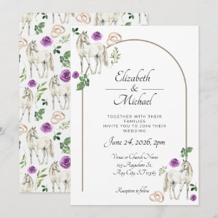 Rustic Equestrian Floral Purple Wedding Invitation