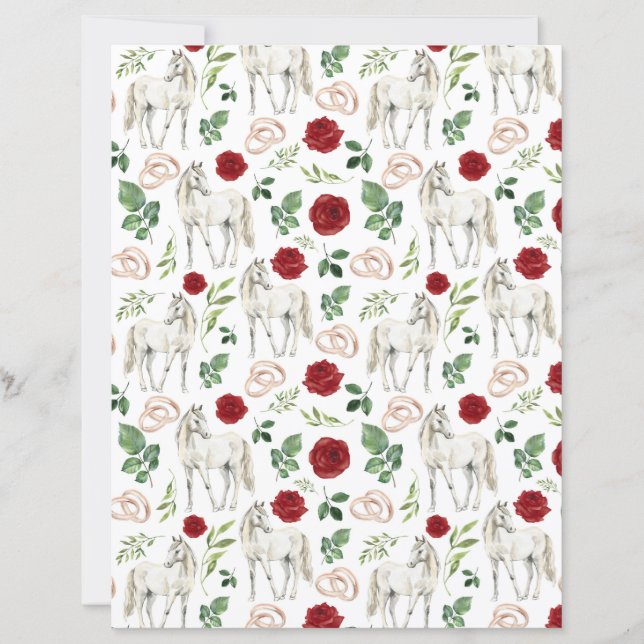 Rustic Equestrian Floral Red Scrapbook Paper (Front)
