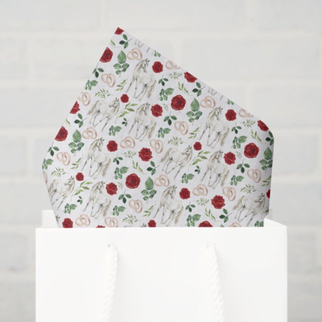 Rustic Equestrian Floral Red Tissue Paper (Gift Bag)