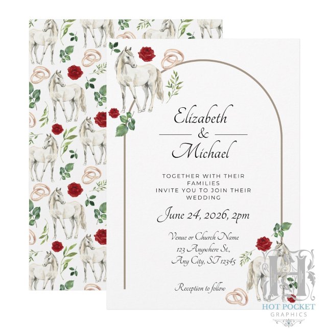 Rustic Equestrian Floral Red Wedding Invitation (Creator Uploaded)