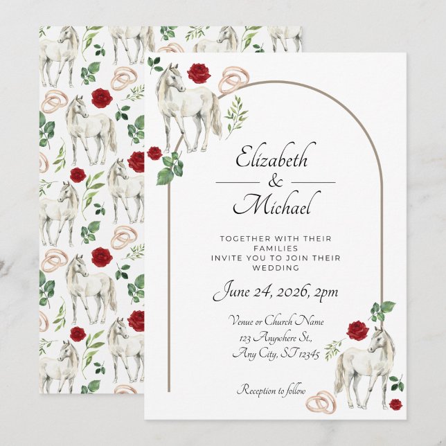 Rustic Equestrian Floral Red Wedding Invitation (Creator Uploaded)