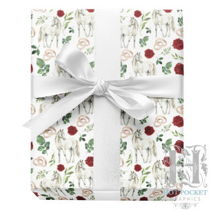 Rustic Equestrian Floral Red Wrapping Paper