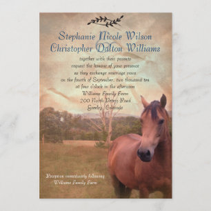 Rustic Equestrian Wedding Invitation - Blue Back