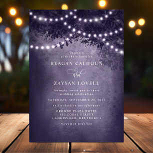 Rustic Ethereal Dreamy Tree String Lights Purple Invitation