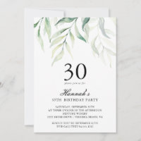 Rustic Eucalyptus 30th Birthday Party Invitation