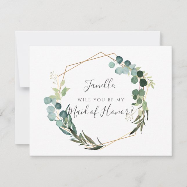 Rustic Eucalyptus Be my DIY Maid of Honour Invitation (Front)