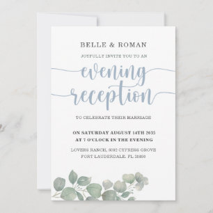 Rustic Eucalyptus Blue Wedding Reception Invitation