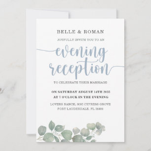 Rustic Eucalyptus Blue Wedding Reception Invitation