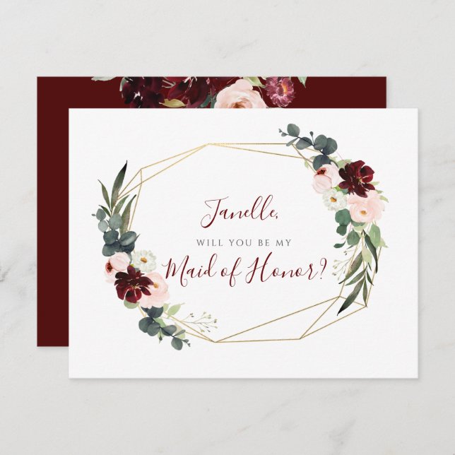 Rustic Eucalyptus Blush DIY Be my Maid of Honour Invitation (Front/Back)