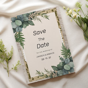 Rustic eucalyptus botanical greenery Save The Date Invitation