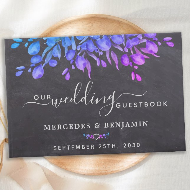 Rustic Eucalyptus Botanical Slate Wedding Guest Book (Creator Uploaded)