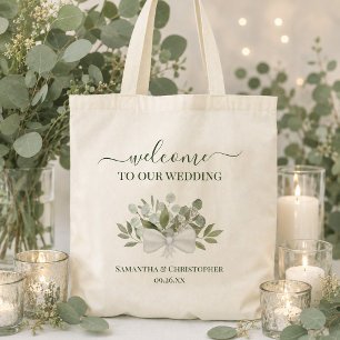 Rustic Eucalyptus Bouquet Elegant Wedding Welcome Tote Bag