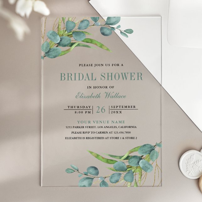 Rustic Eucalyptus Bridal Shower Acrylic Invitations (Creator Uploaded)