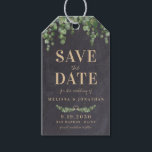 Rustic Eucalyptus Chalkboard Save The Date  Gift T Tags<br><div class="desc">Save The Date! Announce your wedding to friends and family with these budget rustic chalkboard and eucalyptus save the date gift tags. Personalise these rustic wedding save the date gift tags with names, wedding date, location. These unique greenery wedding save the cards will make a lasting impression, your guests will...</div>