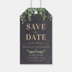 Rustic Eucalyptus Chalkboard Save The Date  Gift T Tags