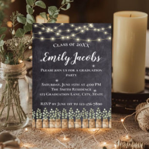 Rustic Eucalyptus Country Chalkboard Graduation Invitation
