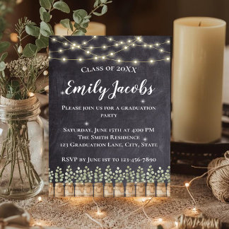 Rustic Eucalyptus Country Chalkboard Graduation Invitation