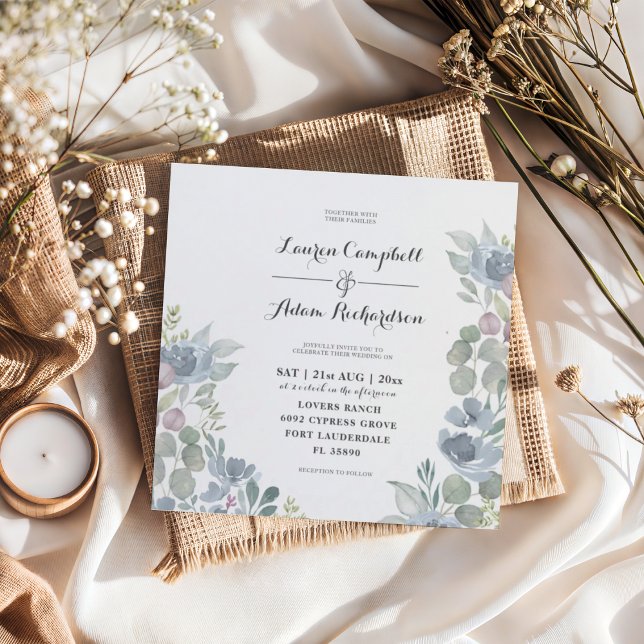 Rustic Eucalyptus Dusty Blue Wedding Invitation (Creator Uploaded)