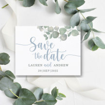 Rustic Eucalyptus Dusty blue Wedding Save the Date