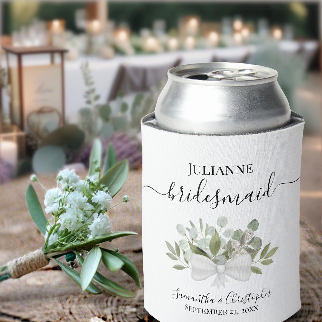 Rustic Eucalyptus Elegant Bridesmaid Wedding Can Cooler (Creator Uploaded)
