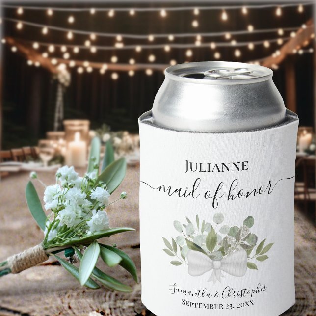 Rustic Eucalyptus Elegant Maid of Honour Wedding Can Cooler (Creator Uploaded)