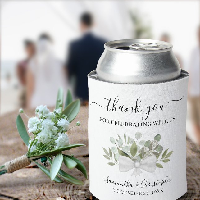 Rustic Eucalyptus Elegant Wedding Thank You Can Cooler (Creator Uploaded)