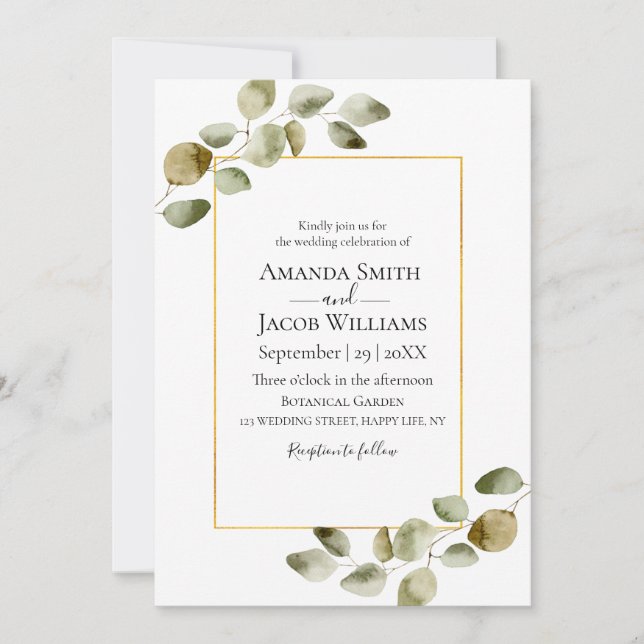 Rustic Eucalyptus Fall Wedding  Invitation (Front)