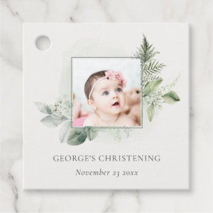 Rustic Eucalyptus Fern Foliage Photo Christening Favour Tags