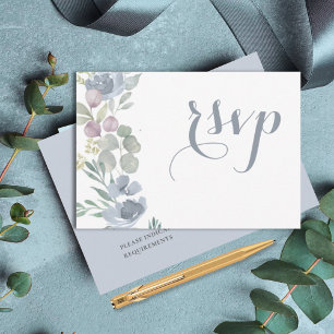 Rustic Eucalyptus Floral Dusty Blue Wedding  RSVP Card
