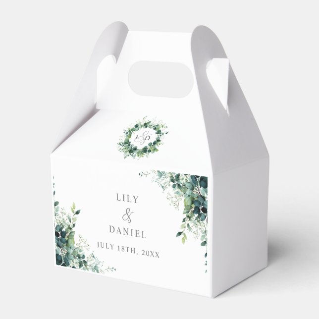 Rustic Eucalyptus Floral Greenery Monogram Wedding Favour Box (Front Side)